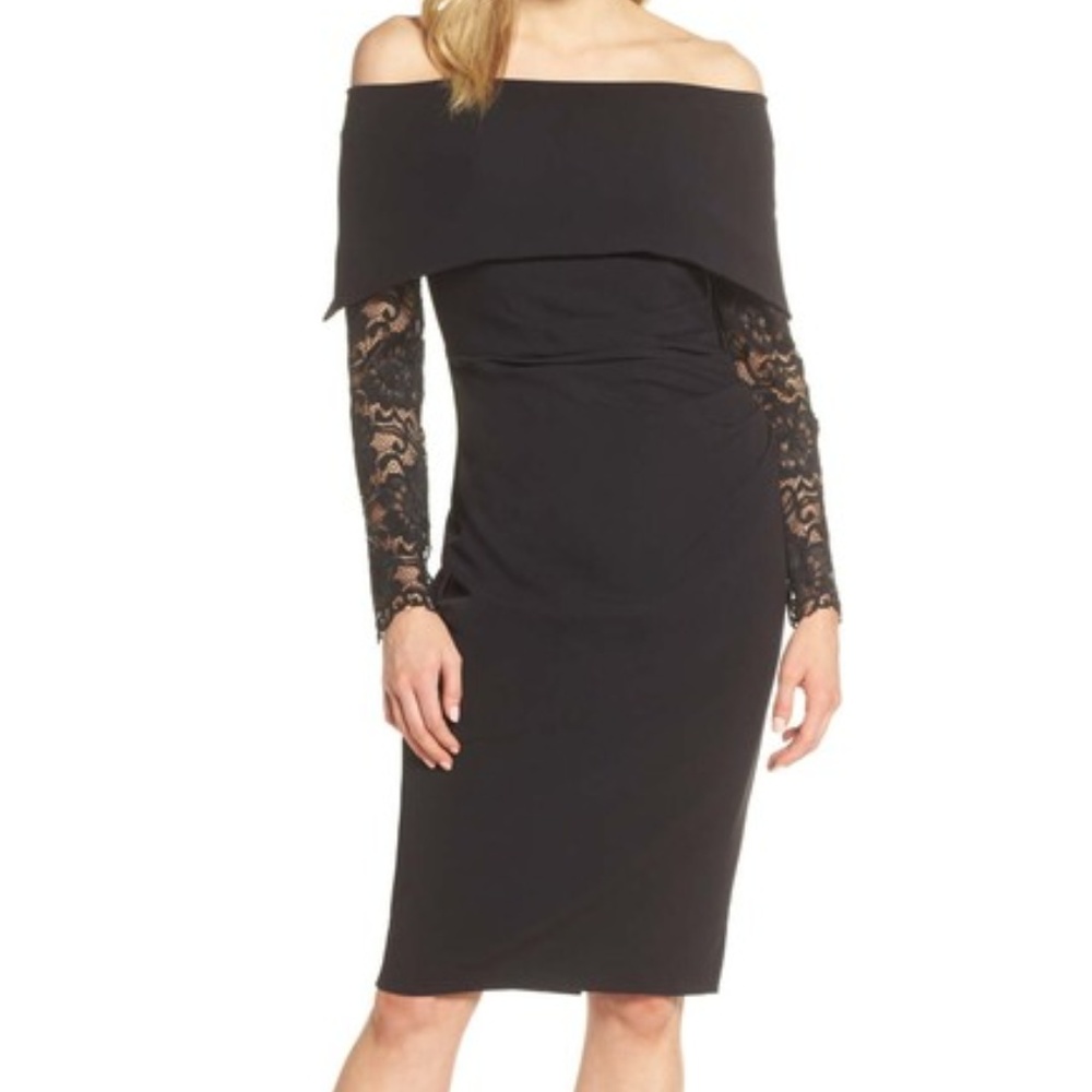 Lace Sleeve Off the Shoulder Sheath Dress